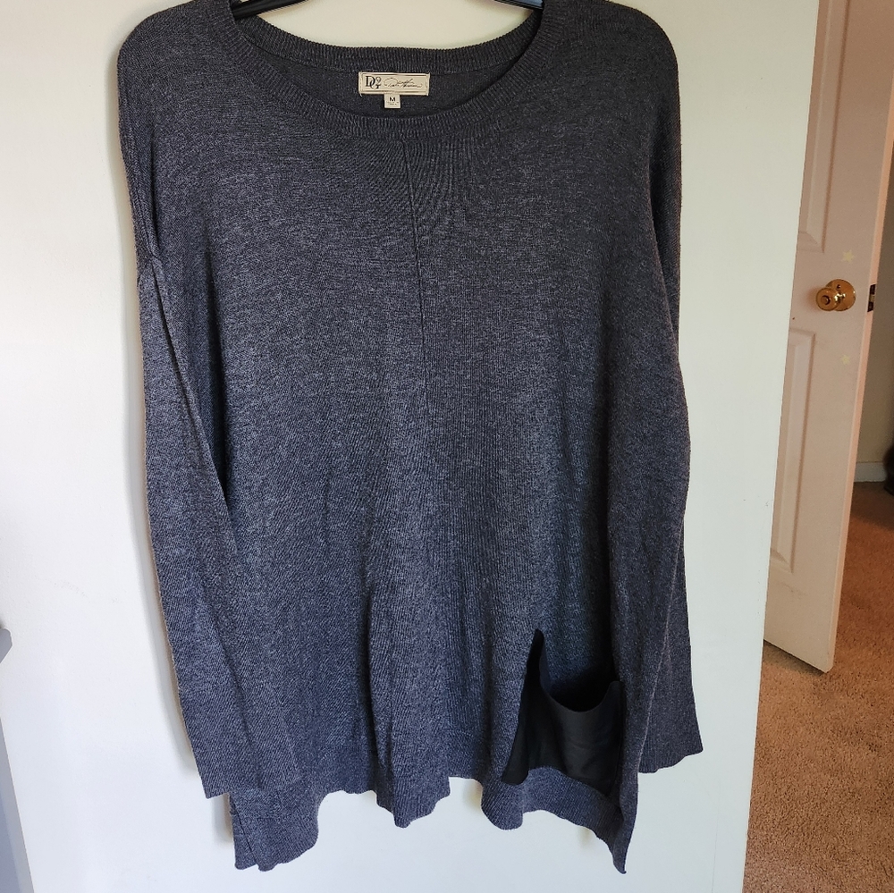 DG2 by Diane Gilman Womens Dark Gray Sweater with Faux Leather Pocket Size M